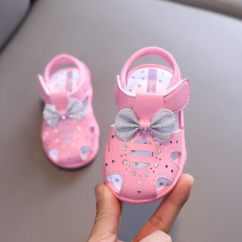 Girls Baby Bow Princess Sandals Toddlers Walking Shoes Non-slip Slippers UK Size