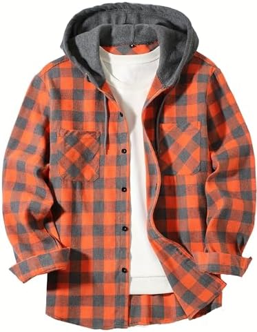 Men's Quilted Flannel Shirt Jacket - Hooded Thermal Plaid Button-Up for Outdoor - Picture 12 of 16