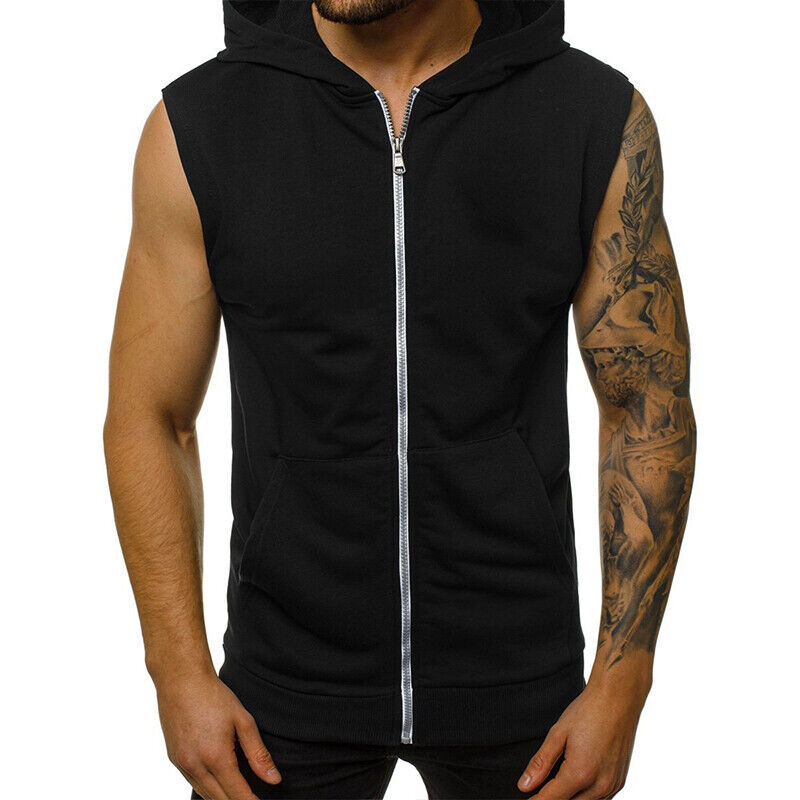 Para hombres Cremallera Sudadera con Capucha Chaleco Sin Mangas Músculo Camisetas sin Mangas Gimnasio Fitness Culturismo T - Imagen 20 de 26