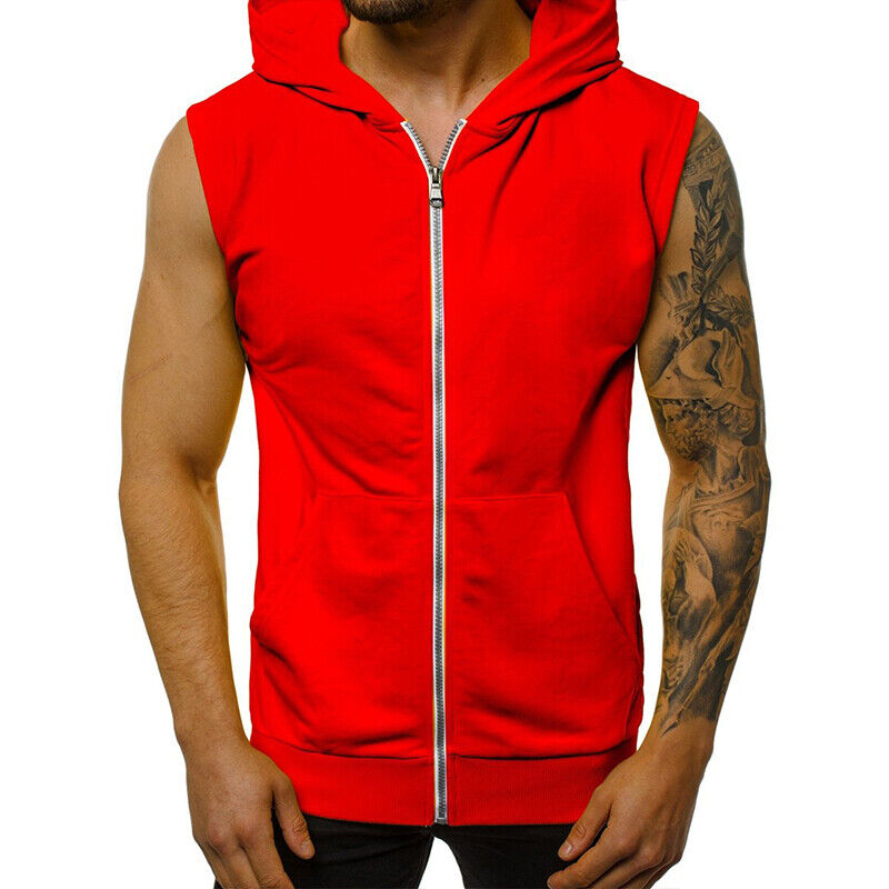 Para hombres Cremallera Sudadera con Capucha Chaleco Sin Mangas Músculo Camisetas sin Mangas Gimnasio Fitness Culturismo T - Imagen 21 de 26