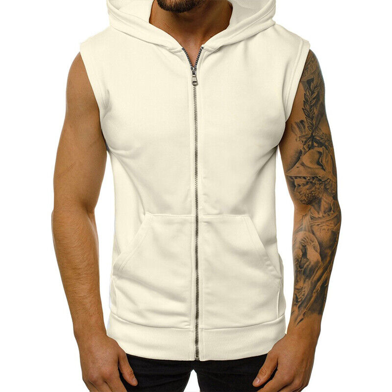 Para hombres Cremallera Sudadera con Capucha Chaleco Sin Mangas Músculo Camisetas sin Mangas Gimnasio Fitness Culturismo T - Imagen 23 de 26