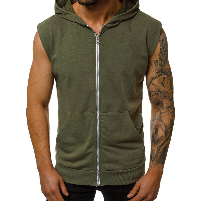 Para hombres Cremallera Sudadera con Capucha Chaleco Sin Mangas Músculo Camisetas sin Mangas Gimnasio Fitness Culturismo T - Imagen 24 de 26