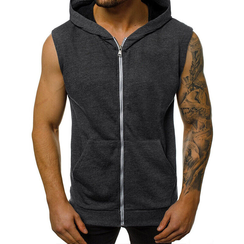 Para hombres Cremallera Sudadera con Capucha Chaleco Sin Mangas Músculo Camisetas sin Mangas Gimnasio Fitness Culturismo T - Imagen 25 de 26
