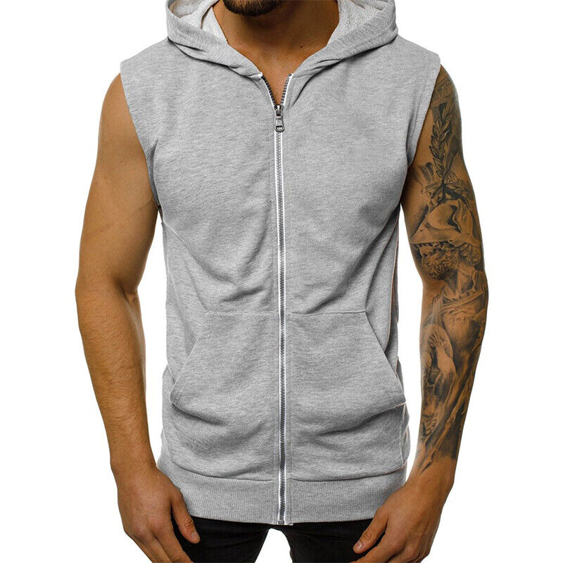 Para hombres Cremallera Sudadera con Capucha Chaleco Sin Mangas Músculo Camisetas sin Mangas Gimnasio Fitness Culturismo T - Imagen 26 de 26