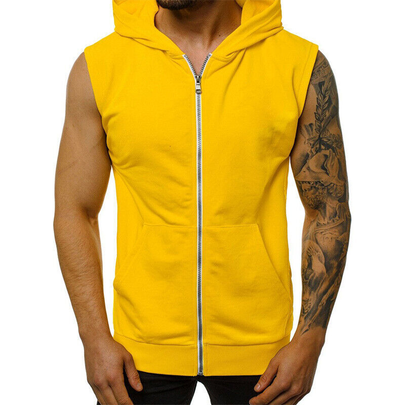 Para hombres Cremallera Sudadera con Capucha Chaleco Sin Mangas Músculo Camisetas sin Mangas Gimnasio Fitness Culturismo T - Imagen 22 de 26