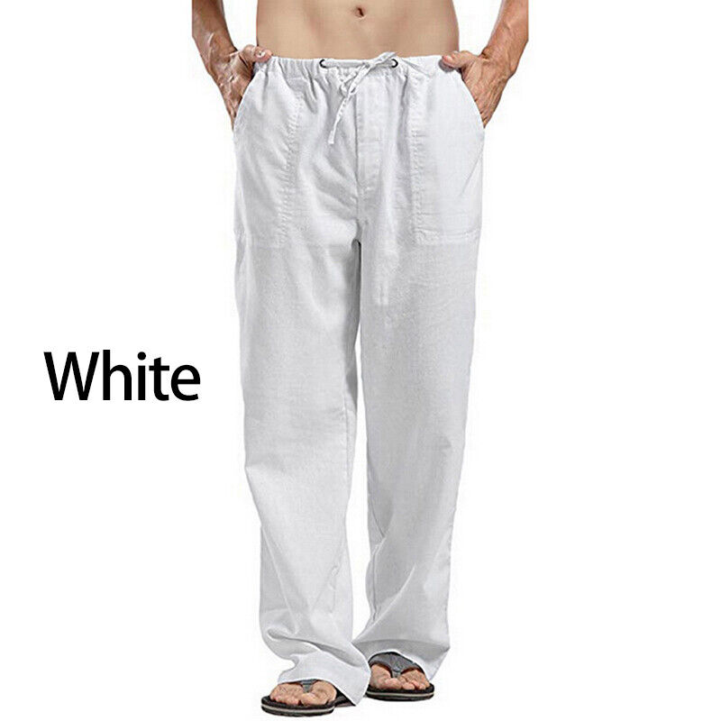 Herren Freizeit Baumwolle Leinen Baggy Hose Weites Bein Elastische Taille Lose Haremshose - Bild 25 von 34