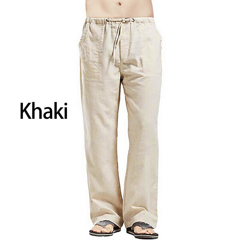 Herren Freizeit Baumwolle Leinen Baggy Hose Weites Bein Elastische Taille Lose Haremshose - Bild 32 von 34