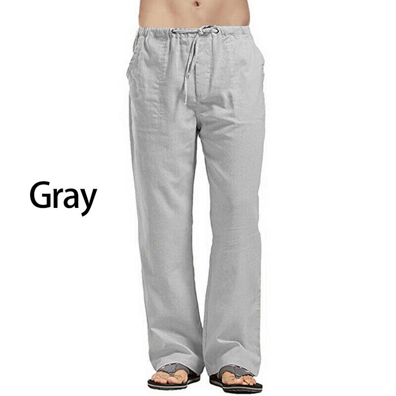 Herren Freizeit Baumwolle Leinen Baggy Hose Weites Bein Elastische Taille Lose Haremshose - Bild 29 von 34
