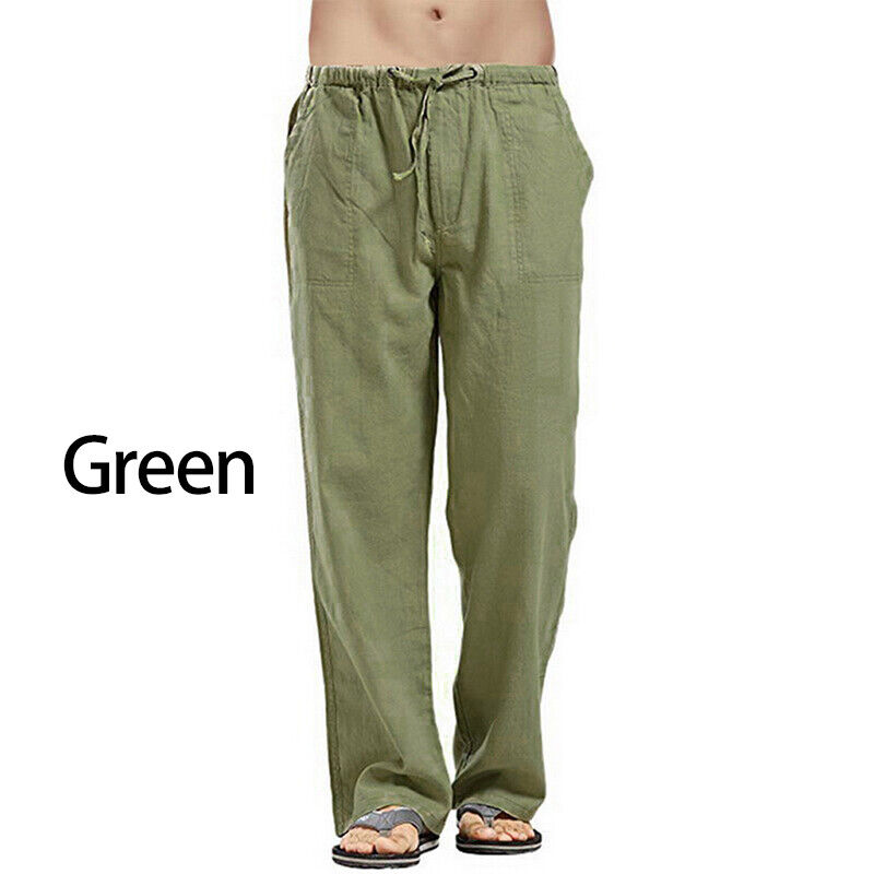 Herren Freizeit Baumwolle Leinen Baggy Hose Weites Bein Elastische Taille Lose Haremshose - Bild 31 von 34