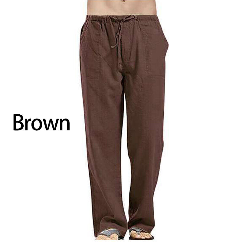 Herren Freizeit Baumwolle Leinen Baggy Hose Weites Bein Elastische Taille Lose Haremshose - Bild 28 von 34