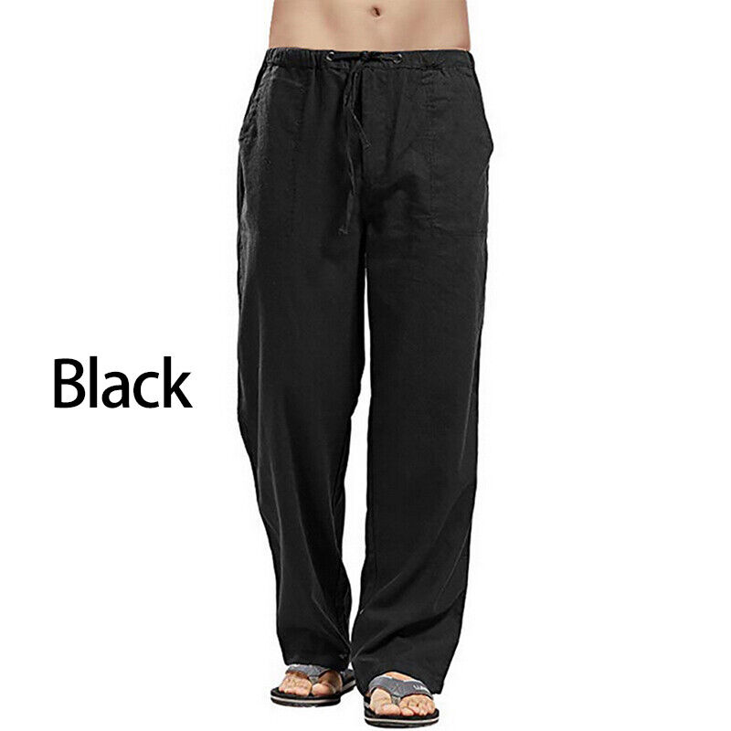 Herren Freizeit Baumwolle Leinen Baggy Hose Weites Bein Elastische Taille Lose Haremshose - Bild 30 von 34