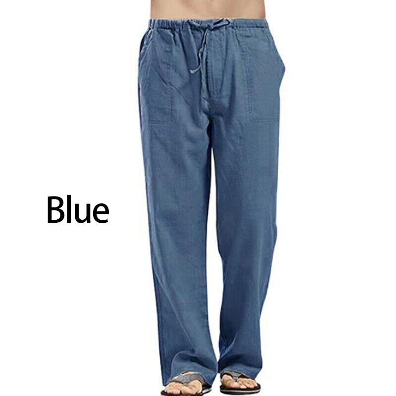 Herren Freizeit Baumwolle Leinen Baggy Hose Weites Bein Elastische Taille Lose Haremshose - Bild 27 von 34