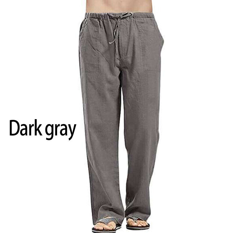 Herren Freizeit Baumwolle Leinen Baggy Hose Weites Bein Elastische Taille Lose Haremshose - Bild 34 von 34
