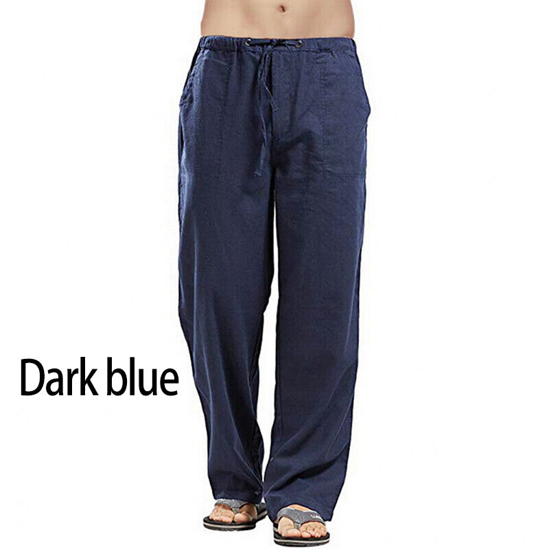 Herren Freizeit Baumwolle Leinen Baggy Hose Weites Bein Elastische Taille Lose Haremshose - Bild 26 von 34