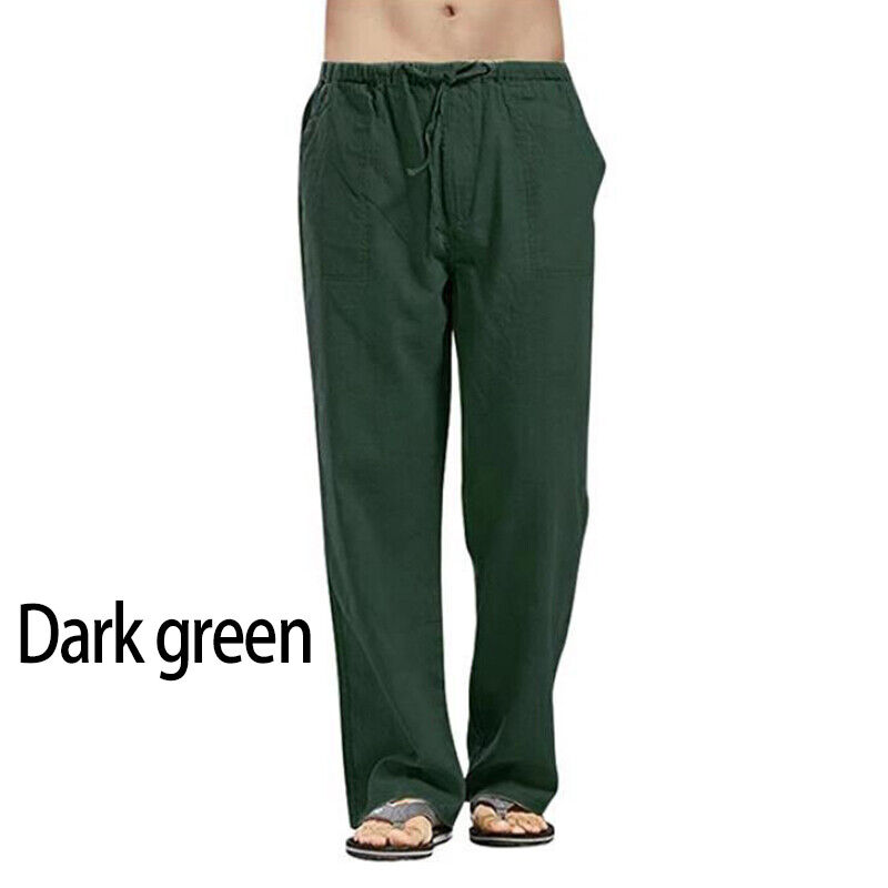 Herren Freizeit Baumwolle Leinen Baggy Hose Weites Bein Elastische Taille Lose Haremshose - Bild 33 von 34