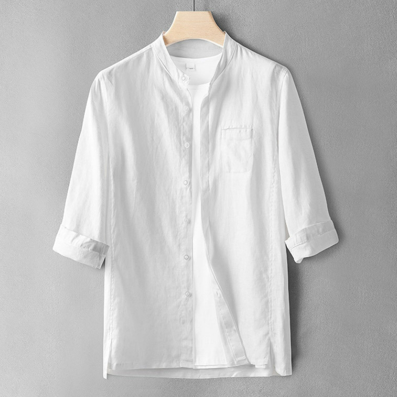 Summer Thin Men's Casual Shirt Linen 7 Point Sleeve Shirt Chinese Breathable Top - Imagen 14 de 16