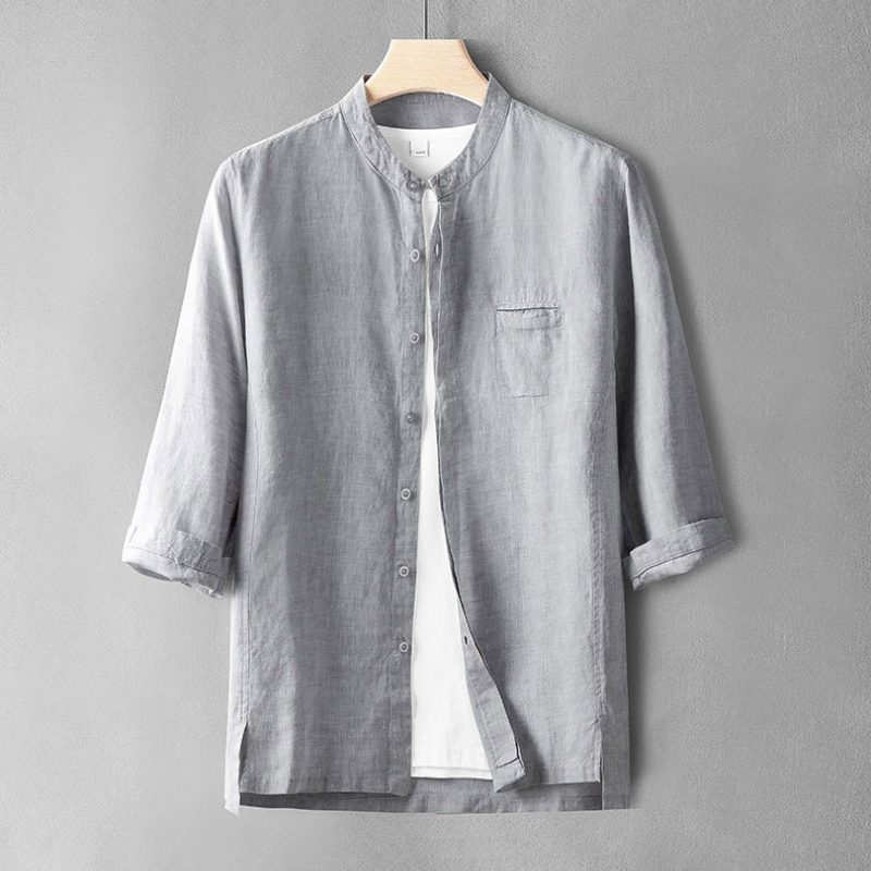 Summer Thin Men's Casual Shirt Linen 7 Point Sleeve Shirt Chinese Breathable Top - Imagen 15 de 16