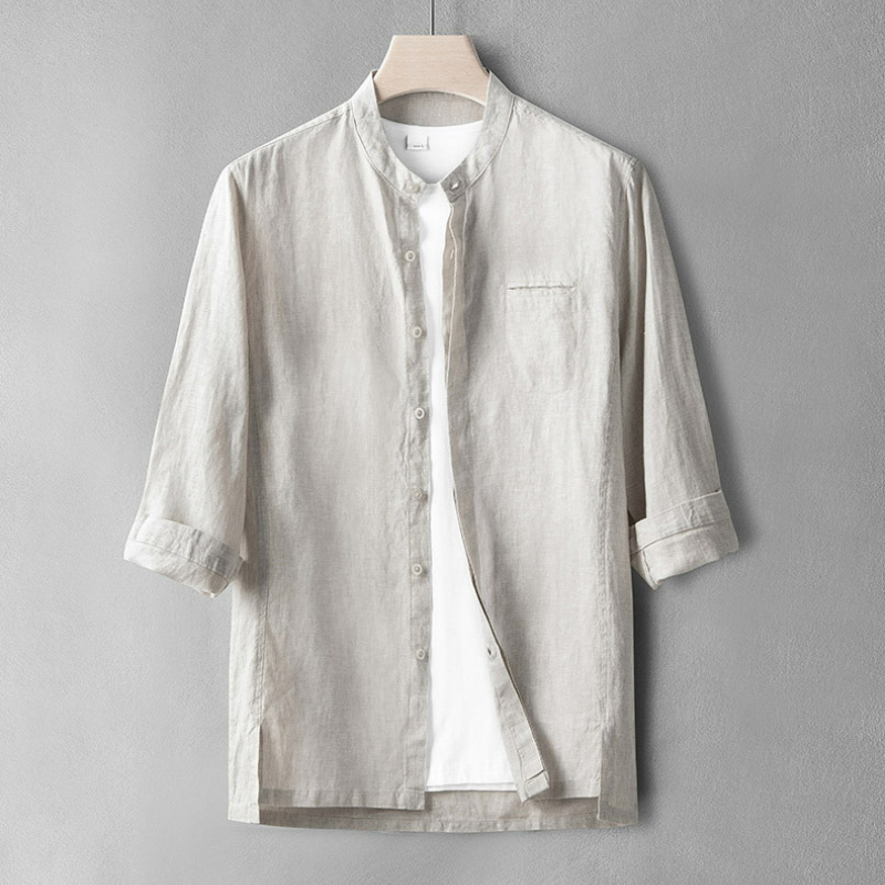 Summer Thin Men's Casual Shirt Linen 7 Point Sleeve Shirt Chinese Breathable Top - Imagen 16 de 16