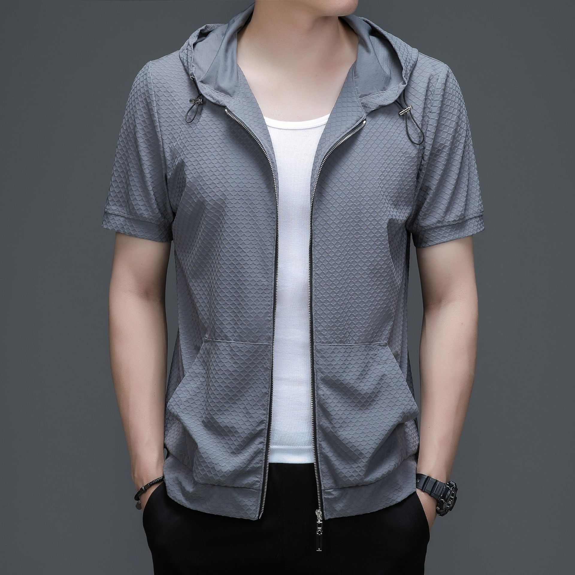 Men's Spring Hooded Short Sleeve Casual Simple Soft / Comfortable Sports Hoodies - Foto 19 di 22
