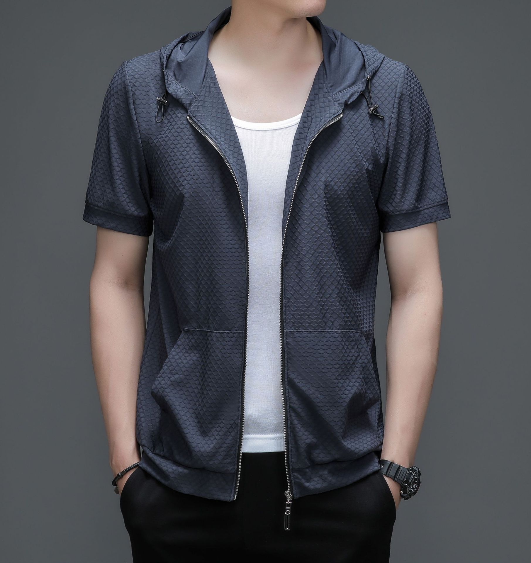 Men's Spring Hooded Short Sleeve Casual Simple Soft / Comfortable Sports Hoodies - Foto 20 di 22