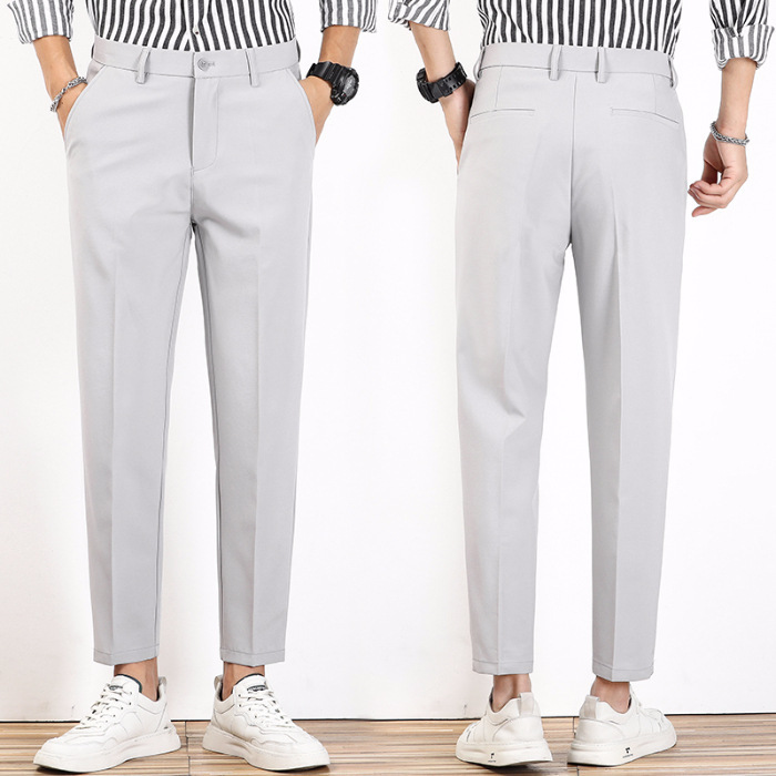 Summer British Slacks Men's Casual Slim-fit Youth Nine-point Pants Work Trousers - Picture 29 of 32