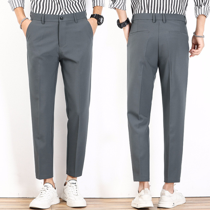 Summer British Slacks Men's Casual Slim-fit Youth Nine-point Pants Work Trousers - Picture 30 of 32