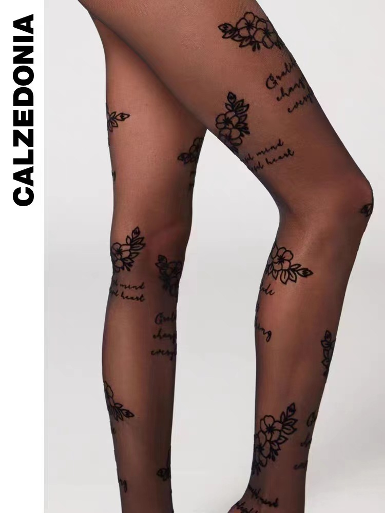 Women Sexy Stockings Anti Hook Silk Pantyhose Lip Print Letter Black Stockings - Picture 15 of 22