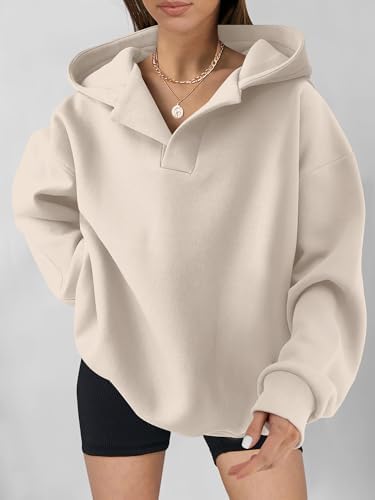 Teen Girls Preppy V-Neck Hoodie - Oversized Long Sleeve Pullover Fall Fashion - Picture 17 of 127
