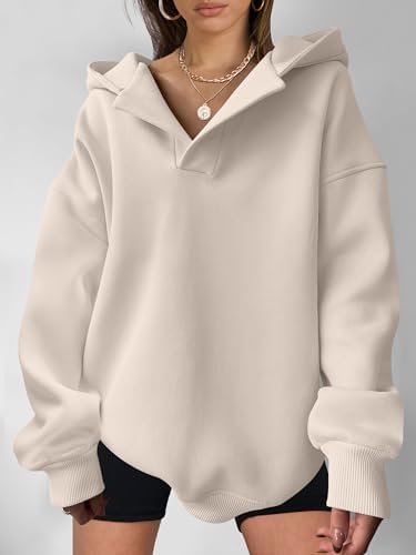 Teen Girls Preppy V-Neck Hoodie - Oversized Long Sleeve Pullover Fall Fashion - Picture 18 of 127