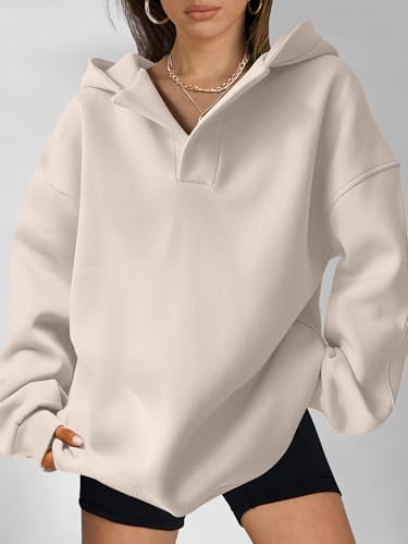 Teen Girls Preppy V-Neck Hoodie - Oversized Long Sleeve Pullover Fall Fashion - Picture 20 of 127
