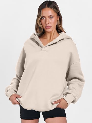 Teen Girls Preppy V-Neck Hoodie - Oversized Long Sleeve Pullover Fall Fashion - Picture 22 of 127