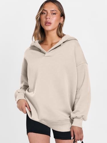 Teen Girls Preppy V-Neck Hoodie - Oversized Long Sleeve Pullover Fall Fashion - Picture 23 of 127