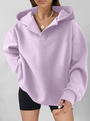 Teen Girls Preppy V-Neck Hoodie - Oversized Long Sleeve Pullover Fall Fashion - Picture 25 of 127