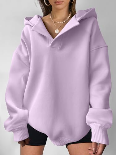 Teen Girls Preppy V-Neck Hoodie - Oversized Long Sleeve Pullover Fall Fashion - Picture 26 of 127