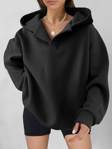 Teen Girls Preppy V-Neck Hoodie - Oversized Long Sleeve Pullover Fall Fashion - Picture 33 of 127