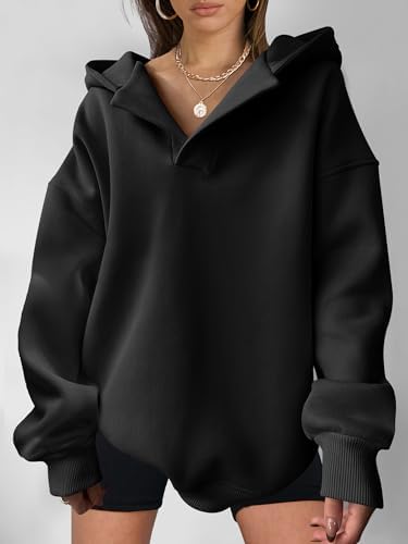 Teen Girls Preppy V-Neck Hoodie - Oversized Long Sleeve Pullover Fall Fashion - Picture 34 of 127
