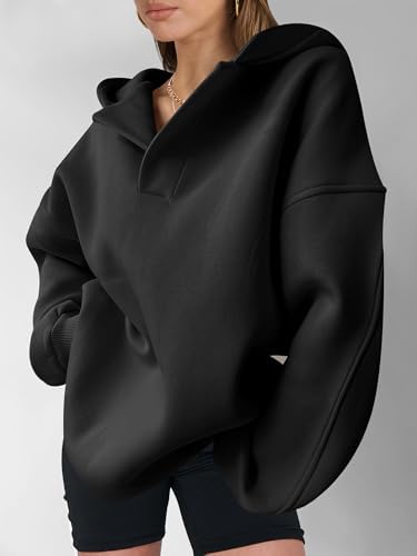 Teen Girls Preppy V-Neck Hoodie - Oversized Long Sleeve Pullover Fall Fashion - Picture 35 of 127