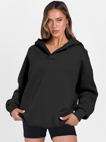 Teen Girls Preppy V-Neck Hoodie - Oversized Long Sleeve Pullover Fall Fashion - Picture 38 of 127