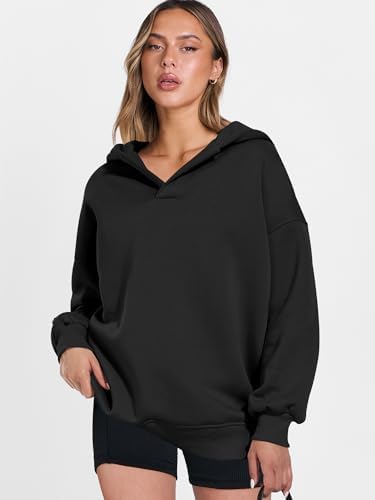 Teen Girls Preppy V-Neck Hoodie - Oversized Long Sleeve Pullover Fall Fashion - Picture 39 of 127