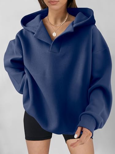 Teen Girls Preppy V-Neck Hoodie - Oversized Long Sleeve Pullover Fall Fashion - Picture 41 of 127