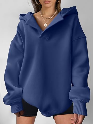Teen Girls Preppy V-Neck Hoodie - Oversized Long Sleeve Pullover Fall Fashion - Picture 42 of 127