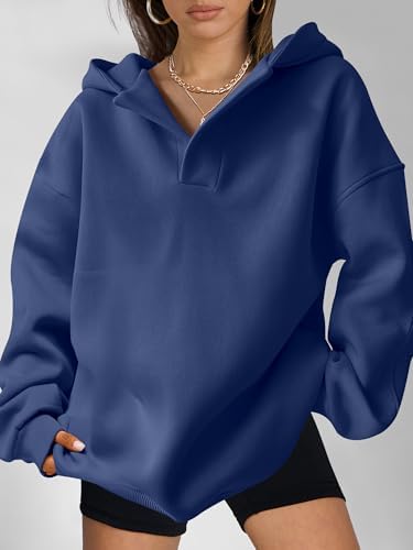 Teen Girls Preppy V-Neck Hoodie - Oversized Long Sleeve Pullover Fall Fashion - Picture 44 of 127