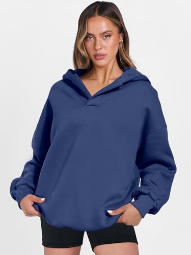 Teen Girls Preppy V-Neck Hoodie - Oversized Long Sleeve Pullover Fall Fashion - Picture 46 of 127