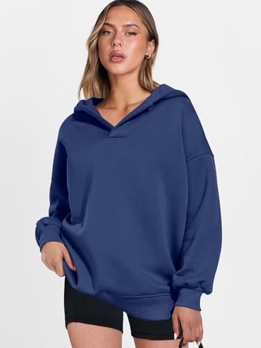 Teen Girls Preppy V-Neck Hoodie - Oversized Long Sleeve Pullover Fall Fashion - Picture 47 of 127