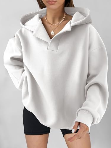 Teen Girls Preppy V-Neck Hoodie - Oversized Long Sleeve Pullover Fall Fashion - Picture 49 of 127