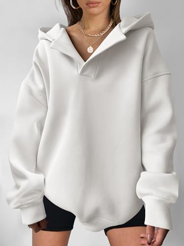 Teen Girls Preppy V-Neck Hoodie - Oversized Long Sleeve Pullover Fall Fashion - Picture 50 of 127