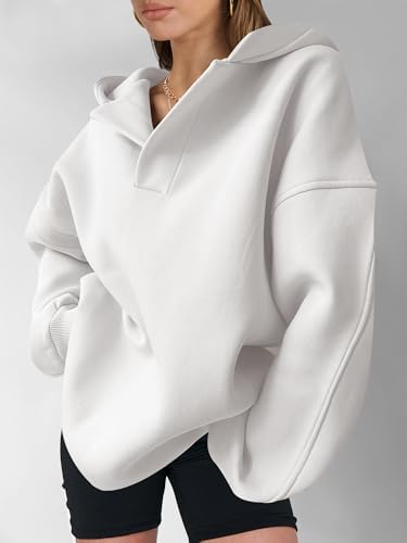 Teen Girls Preppy V-Neck Hoodie - Oversized Long Sleeve Pullover Fall Fashion - Picture 51 of 127