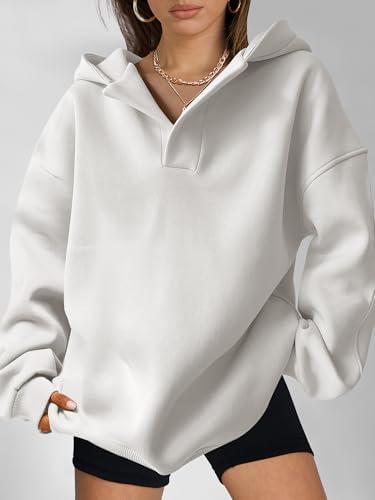 Teen Girls Preppy V-Neck Hoodie - Oversized Long Sleeve Pullover Fall Fashion - Picture 52 of 127