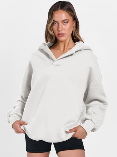 Teen Girls Preppy V-Neck Hoodie - Oversized Long Sleeve Pullover Fall Fashion - Picture 54 of 127