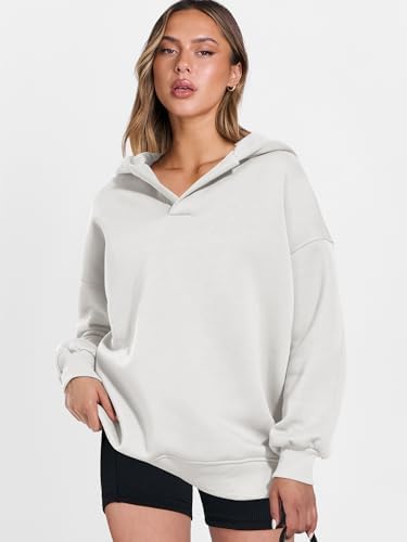 Teen Girls Preppy V-Neck Hoodie - Oversized Long Sleeve Pullover Fall Fashion - Picture 55 of 127